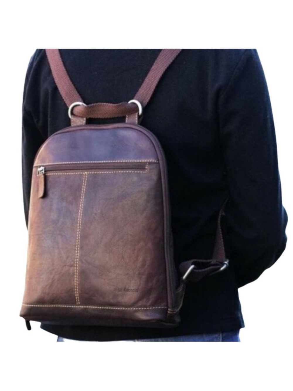 Jack Georges Small Convertible Voyager Backpack Crossbody Brown Leather